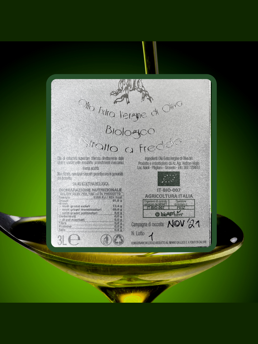 Olio Extra Vergine di Oliva Supremo Biologico Estratto a Freddo "Il Giardino Degli Ulivi"