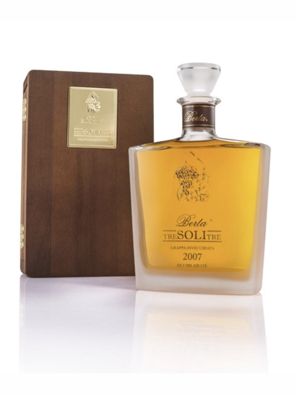 Grappa TreSoliTre Distillerie Berta con cofanetto di legno