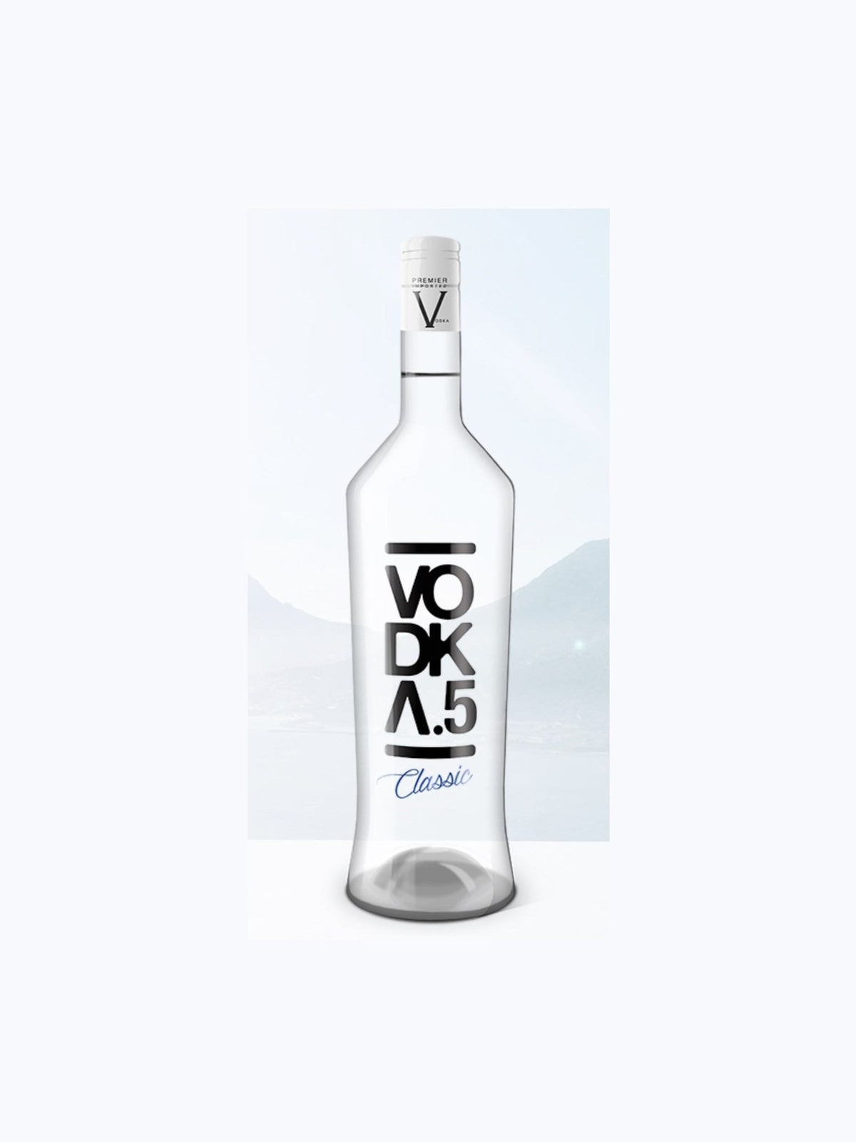 VODKA.5 Classic Italian vodka bottle with white cap and minimalist label design
