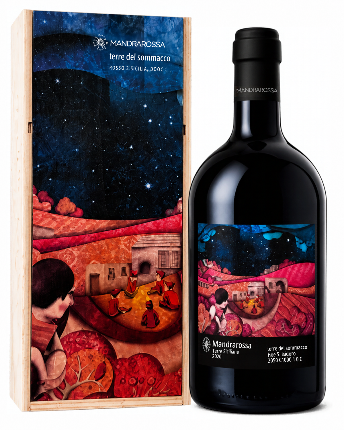 Terre del Sommaco Rosso Sicilia Menfi Doc magnum in astuccio di legno Mandrarossa