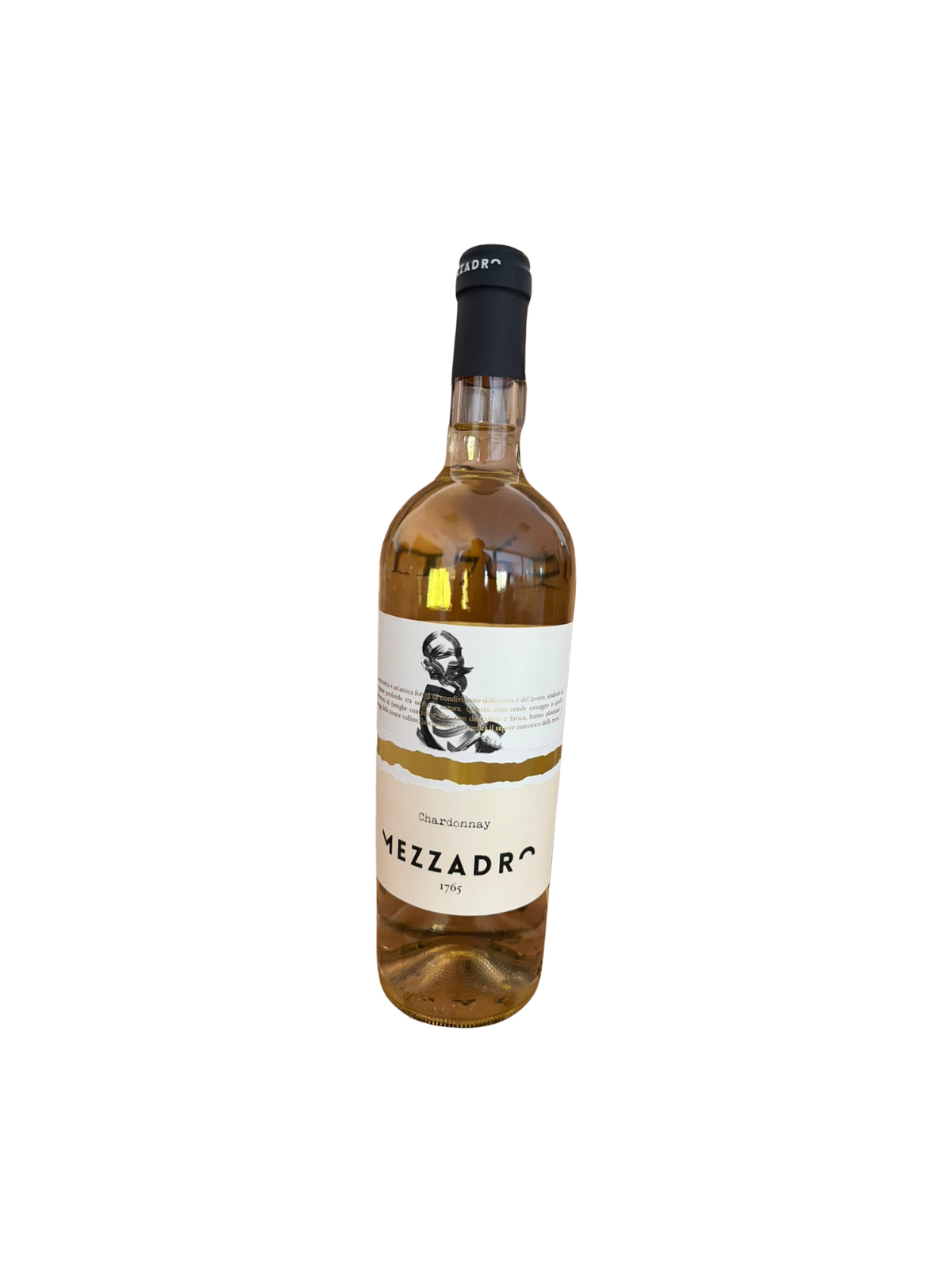 Chardonnay Mezzadro white wine bottle with illustrated label