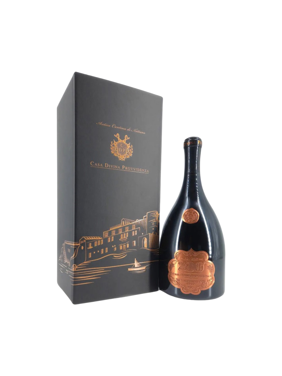 Roma Rosso Riserva wine bottle with copper foil in black gift box