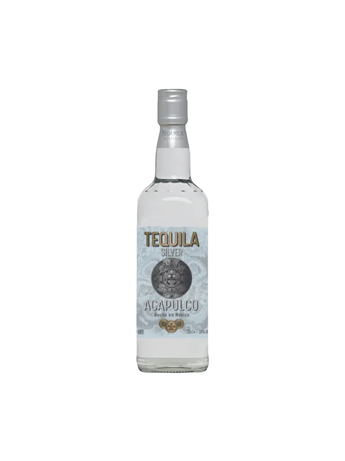 Tequila Acapulco Silver bottle with light blue label and gold text, 70cl